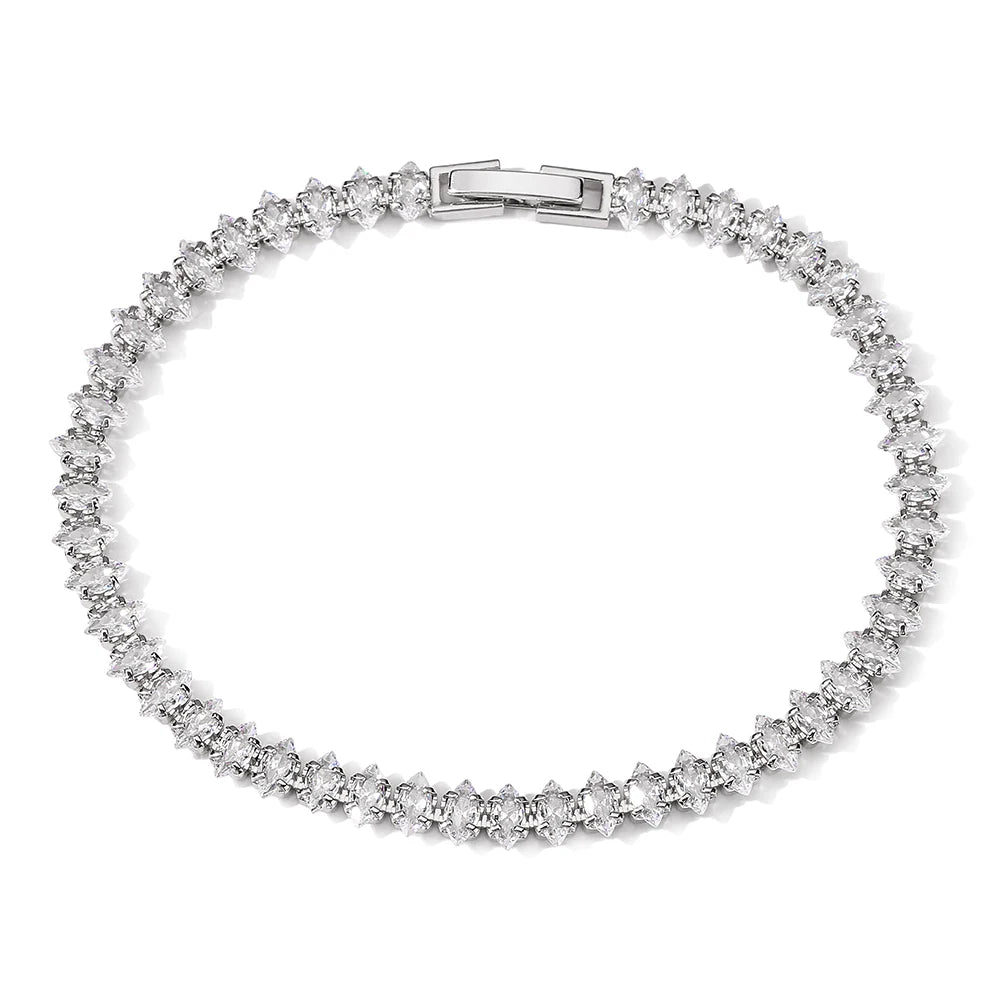 ZAKOL 2024 New Marquise Oval Square Cut Luxury Silver Color on Hand Tennis Bracelet Bangle for Women Party Jewelry Gift