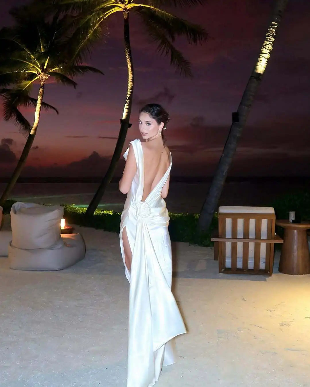 Elegant Satin Backless Spliced Floral Evening Gowns For Women Chic Sleeveless High Slit Slim Dresses Summer Holiday Party Dress