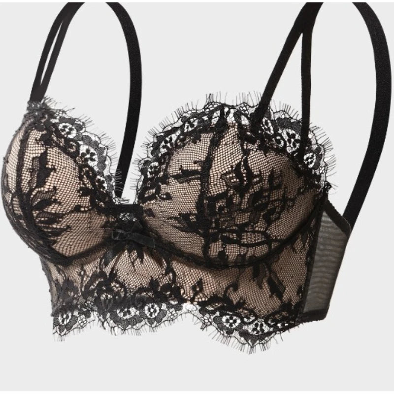 Women’s Victorian French Lace Bra Set, Push Up For Small Breasts with Side Support, Anti Dropping Sensual Lingerie Set MOYISU