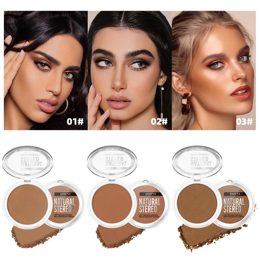QIBEST Face Bronzer Makeup Contour Shading Powder Trimming Powder Cosmetic Face Concealer Highlighter Bronzer Palette For Women