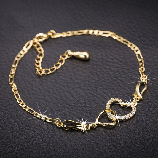 Vintage Hollow Heart & Flower Anklet – Gold Color