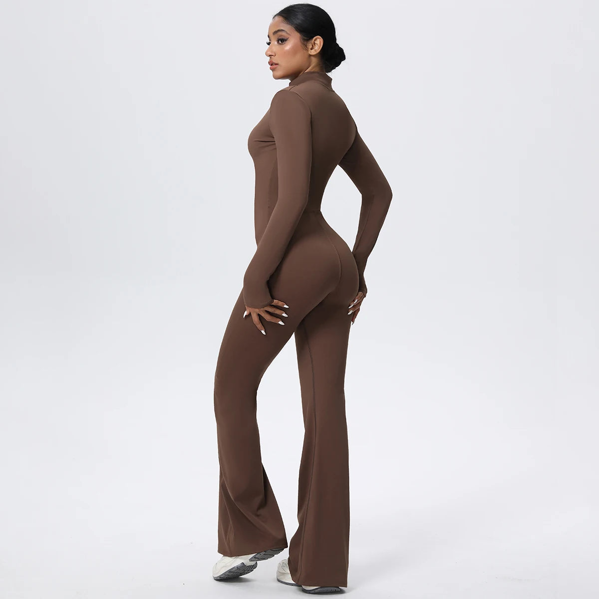 Woman's Fitness Yoga Bodysuit Solid Color Yoga Zipper Long Sleeves Trousers Gym High Strength Exercise Sports Bodysuit Leggings