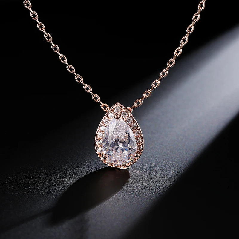 ZAKOL Classic Water Drop Zirconia Wedding Jewelry Set for Women Shiny AAA Cubic Zircon Earrings Necklace Jewelry Sets Gift