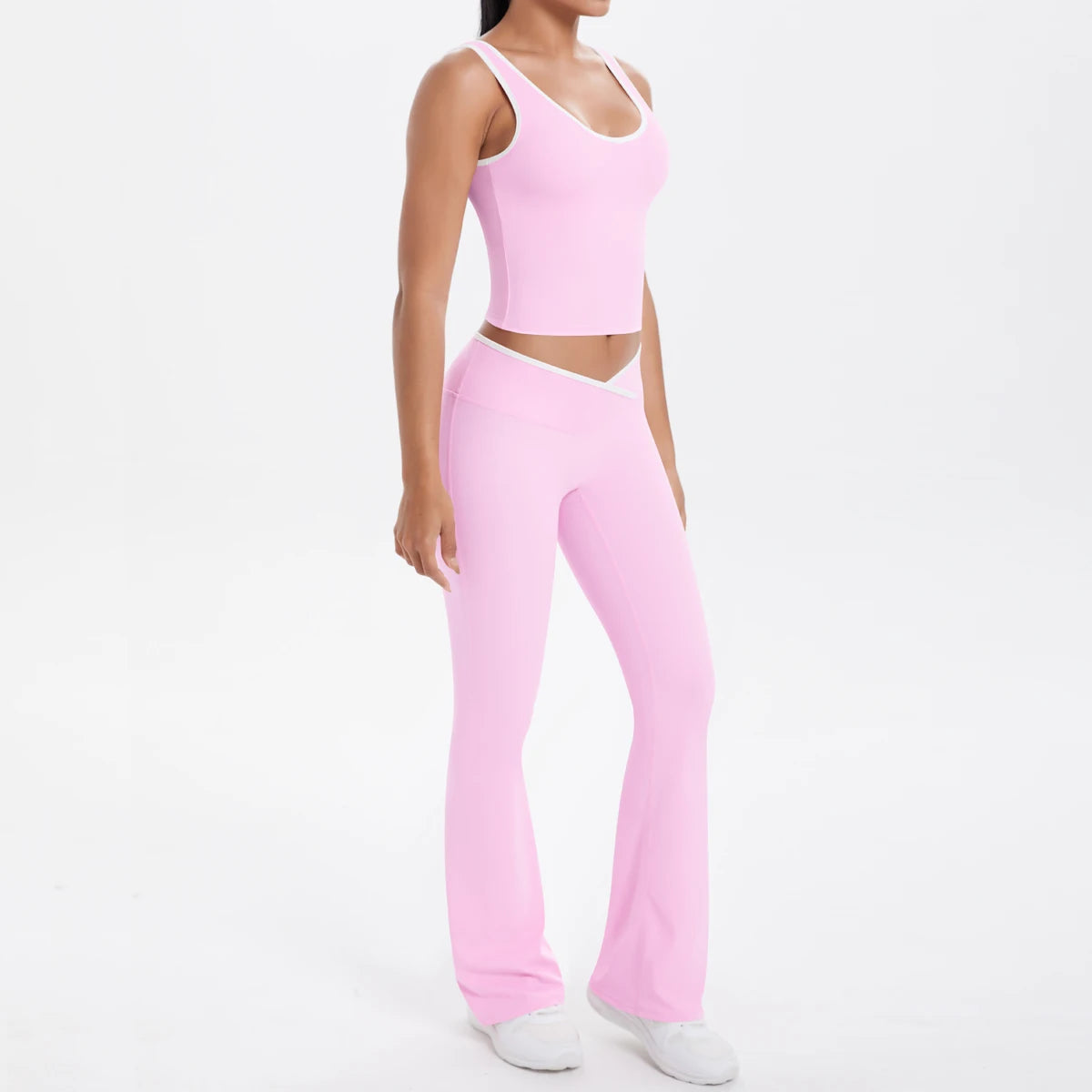 Autumn Women's Yoga Set U-neck Vest High Waist Cross Wide Leg Pants Set Tight Fitting Seamless Elastic Sportswear