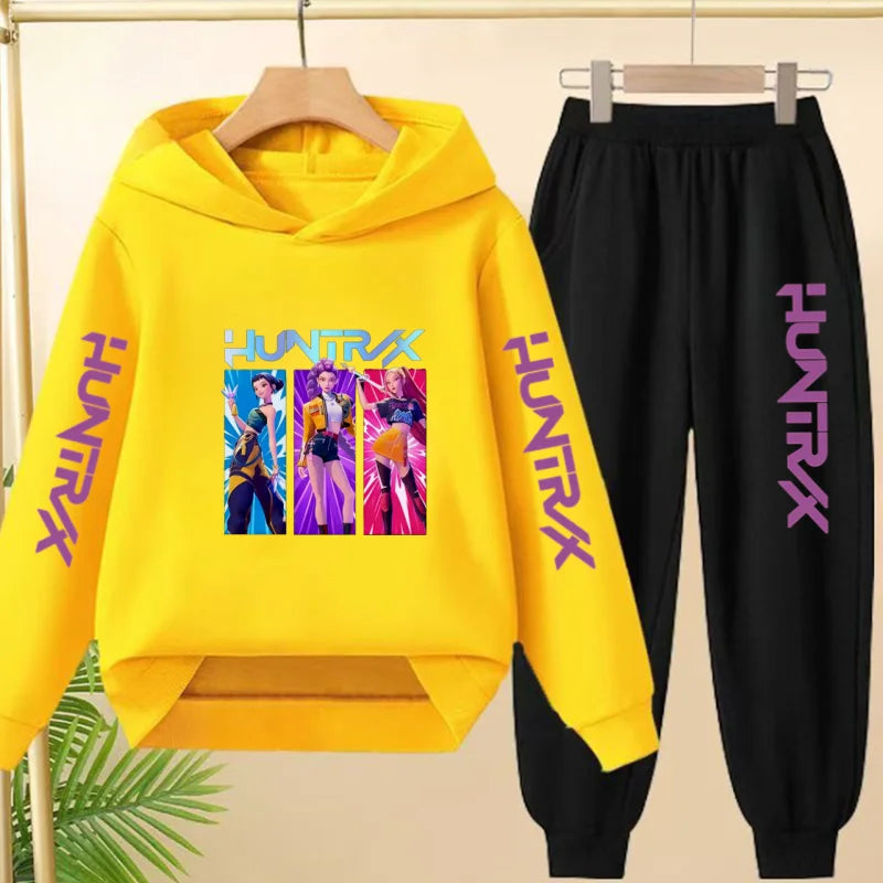 Kids Hot-selling Hoodie Golden Korean Wave Girl Group Cartoon Sweatshirts+Pants Boys Girls Toddler Sports Top 3-12Yrs Casual Set