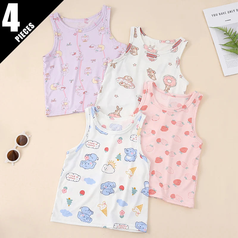 1/3/4 Pcs Children's Four Seasons Thin Solid Color Joker Vest Boy Loose And Comfortable Bottoming Shirt girl Sweet And Lovely  T