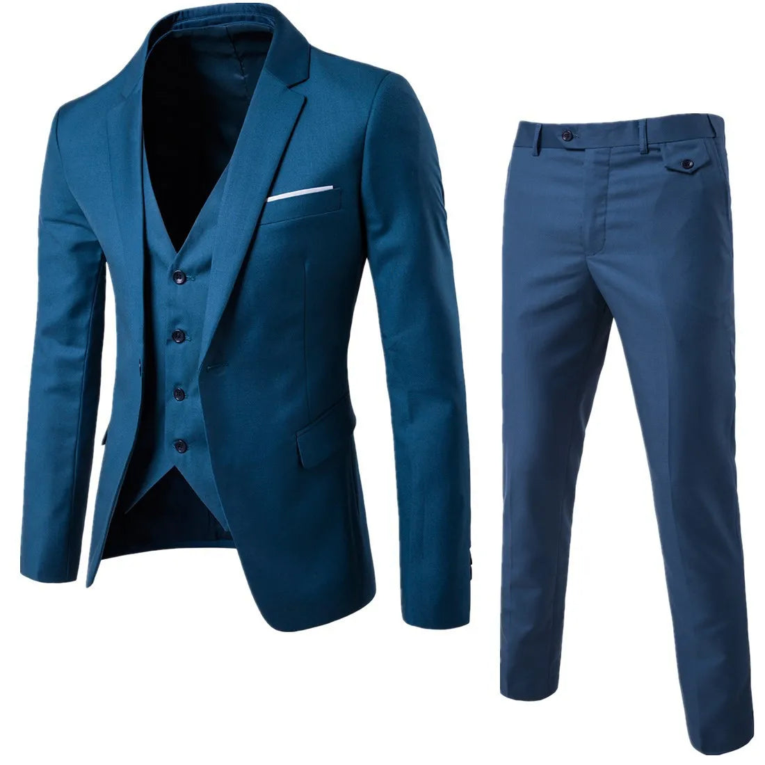 Spring Autumn New Fashion Men's Trendy Slim Business Solid Color 3 Pieces of Suits Sets Single Greasted Blazers Waistcoat Pants