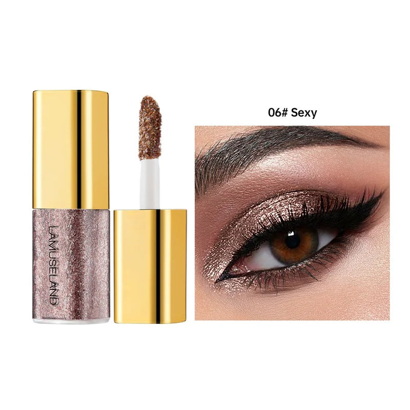 8 Colors Pearlescent Liquid Eyeshadow Fine Shimmer Highlight Glitter Eye Shadow High Shine Long-Lasting & Smudge-Proof Makeup