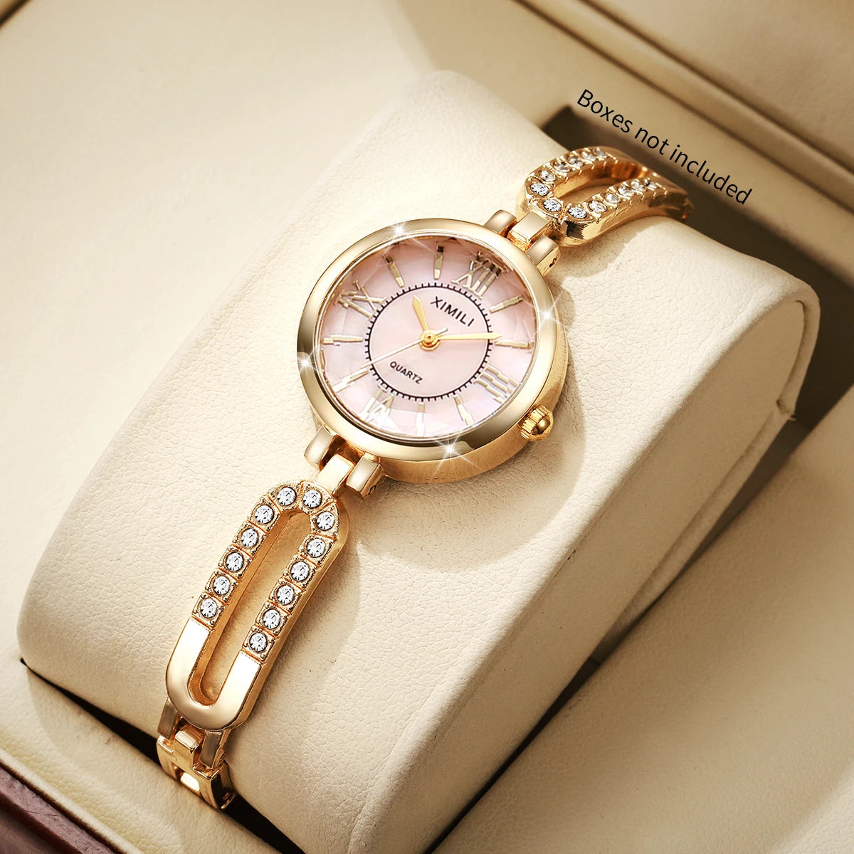 Fashion Roma Dial Women Quartz Watch Luxury Rhinestone Golden Bracelet Strap Ladies Wristwatches Relogio Feminino（Without Box）