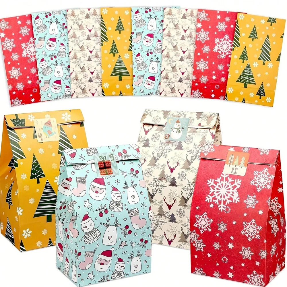 12/24pcs Christmas Candy Bag, Candy Gift Bag, Holiday Accessory Storage Bag, New Year'S Gift Packaging Bag, Paper Bag