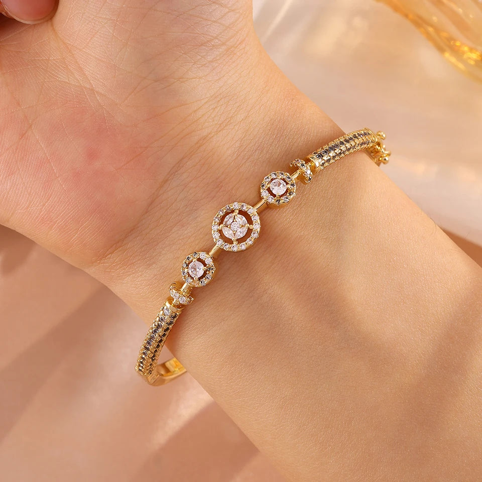 ZAKOL High-end Luxury Round Cubic Zirconia Charm Bracelet for Women Shiny Crystal Jewelry Fashion Accessories