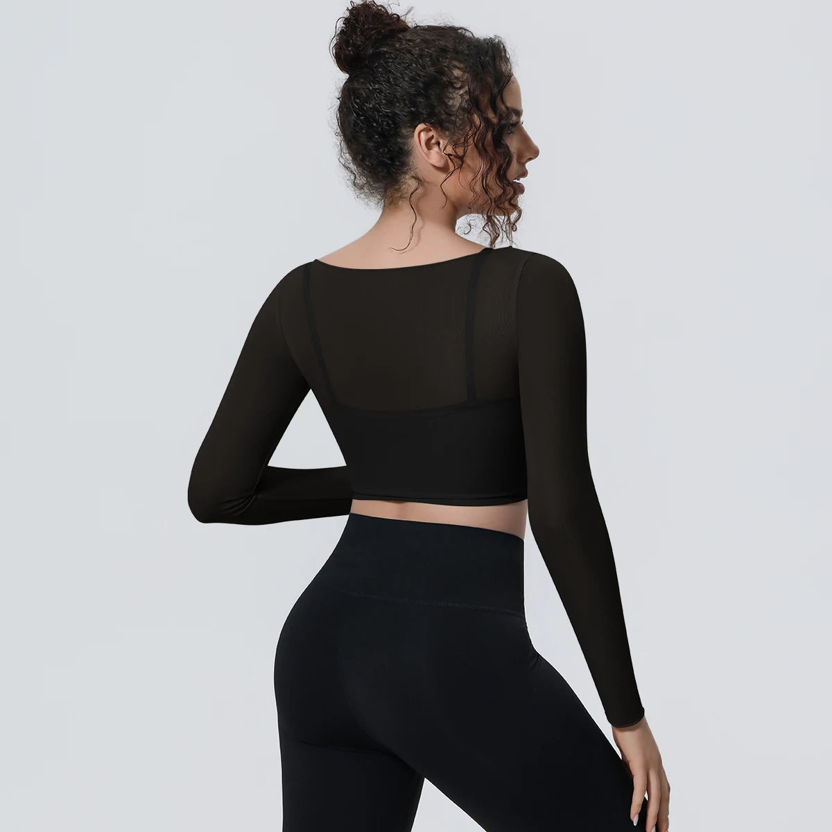 Woman Sports Yoga Long Sleeves Workout Top Solid Color False Two-piece Mesh Running Shirts with Chest Pad Summer Long Sleeves