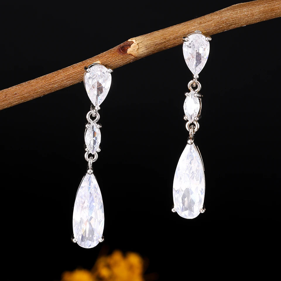 ZAKOL 9 Types Long Teardrop Shaped Cubic Zirconia Dangle Earrings for Women Gorgeous Sparkling CZ Bridal Earrings Jewelry Gifts