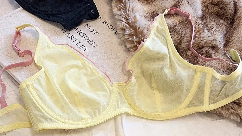 Minimizer Bra Plus Size Underwire French Style Triangle Cup Push Up Mesh Sensual Lingerie Set Support 32-40 MOYISU Bra Set S-2XL
