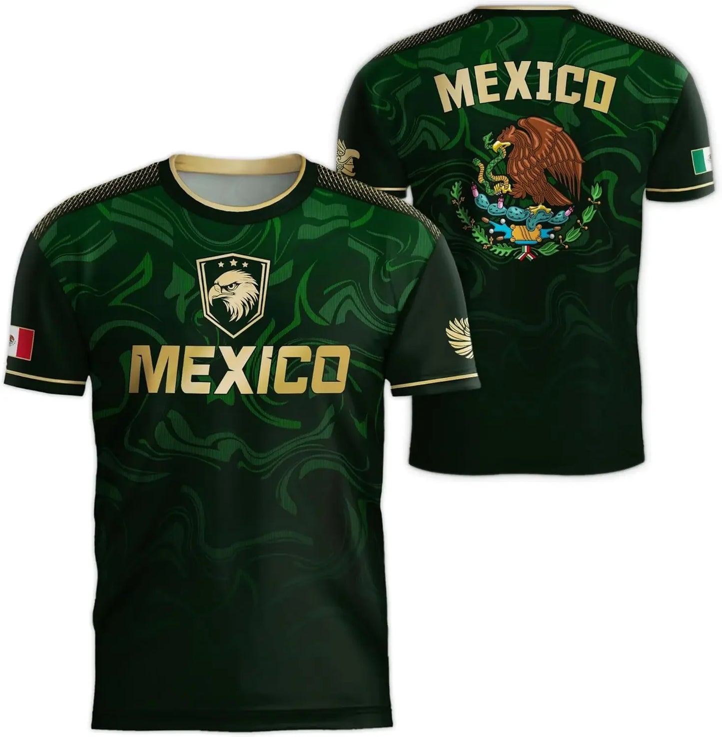 Men's 3D Eagle Mexico Flag Short Sleeve T-shirt Outdoor Football Casual Tee Summer Streetwear Loose Daily Tops