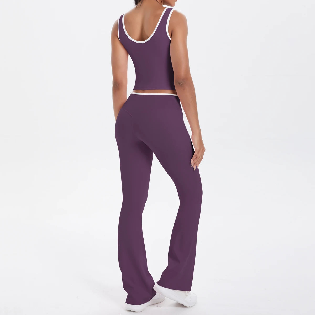 Autumn Women's Yoga Set U-neck Vest High Waist Cross Wide Leg Pants Set Tight Fitting Seamless Elastic Sportswear
