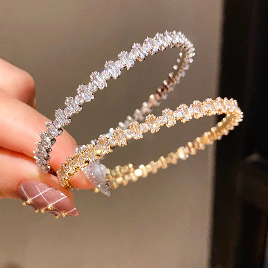 ZAKOL Fashion Full Paved Baguette Cut Cubic Zirconia Cuff Bracelets for Women Sparkling Wedding Party Jewelry Accessories
