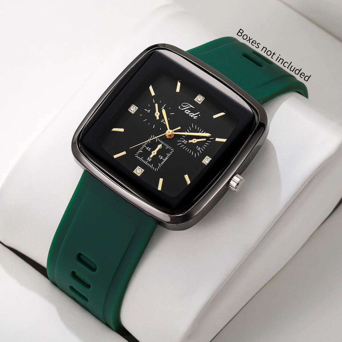 Fashion Square Women Quartz Watch Green Silicone Band Rhinestone Ladies Dress Wristwatches Clock Relogio Feminino (Without Box)