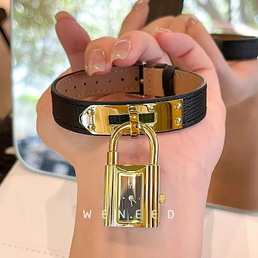 new Vintage Leather Chain Women’s Watch – Small Gold Dial