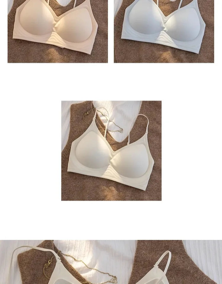 セクシー Bralette Small Chest Gathering Seamless Thin Straps Backless Wirefree Comfort Fixed Cup Lingerie Invisible Support Women US