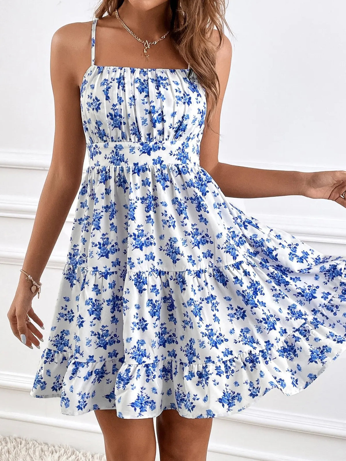 Sexy Floral Print Square Neck High Waist A-Line Dress Women's Sleeveless Off-Shoulder Dresses Summer Beach Vacation Streetwear