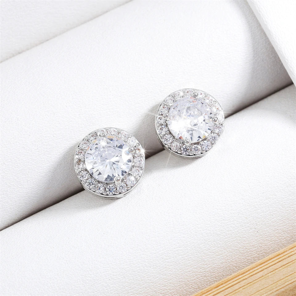 ZAKOL 1 Pair Shiny Cubic Zirconia Stud Earrings Round Square Crystal Zircon Simple Ear Accessories for Women men
