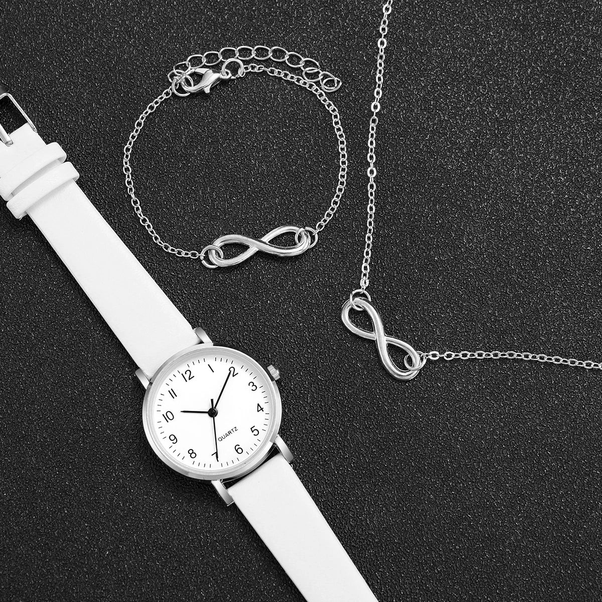 3PCS/Set Women Watches Fashion Small Arabic Dial Ladies Quartz Watch Leather Band Wristwatches Jewelry Set（Without Box）