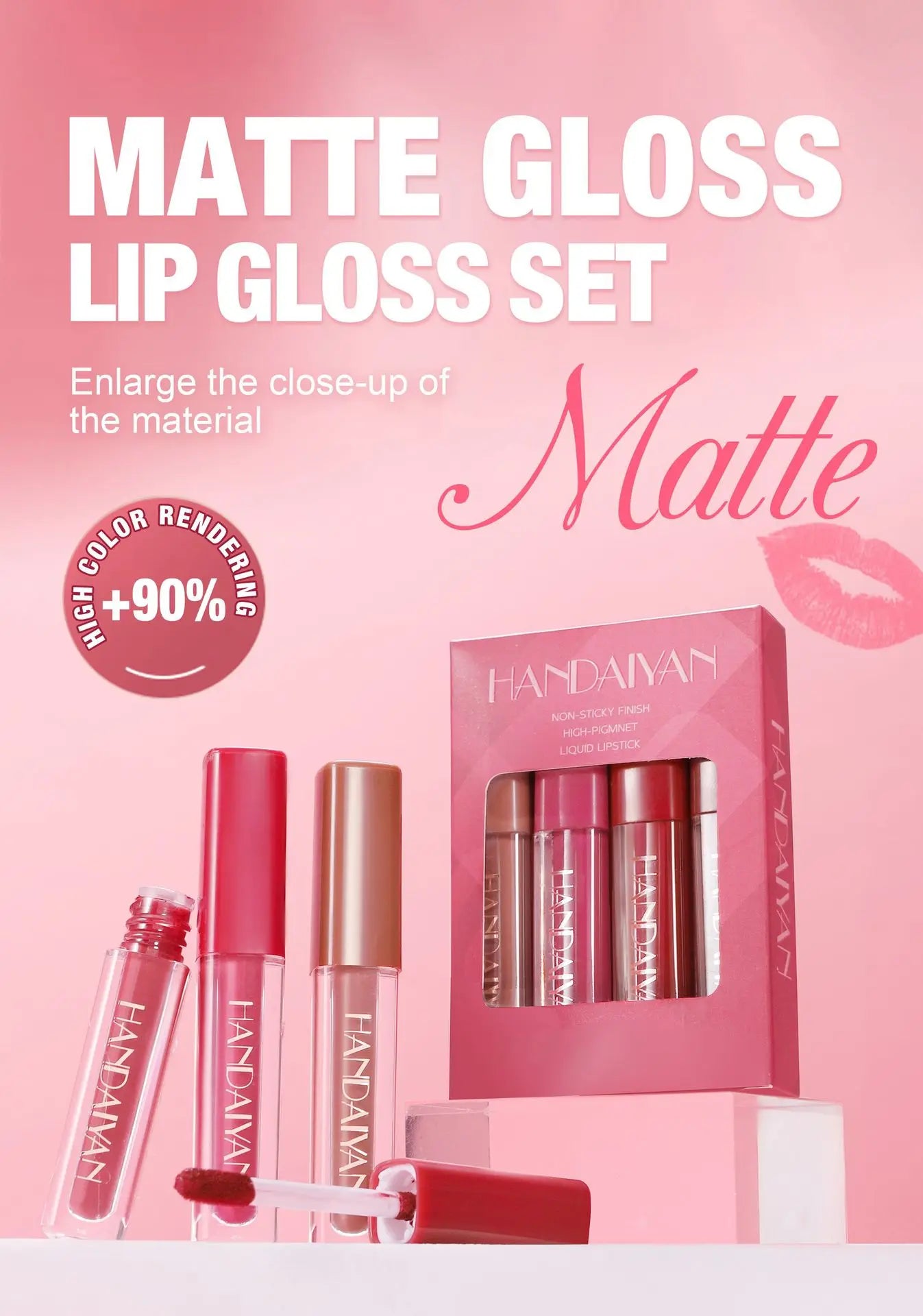 4Pcs Non-Stick Cup Matte Finish Liquid Lipstick Kit Long-Lasting Waterproof Highly Pigmented Clear Lip Gloss Set for Gift Beauty