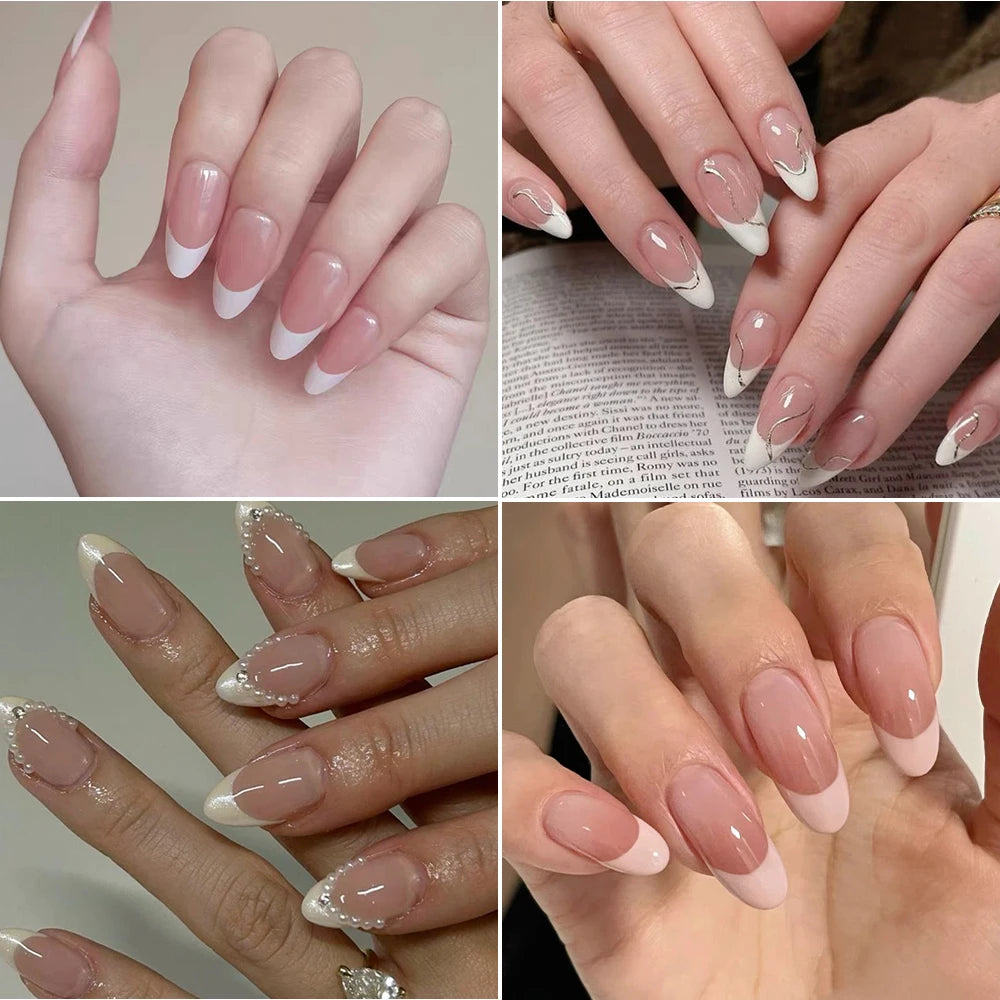 120Pcs Medium French Almond Press On Nails أظافر لاصقة فرنسية لوزية متوسطة – 120 قطعة