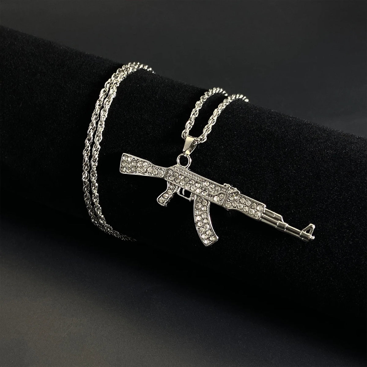ZAKOL Hiphop&Rock AK47 Rifle&Gun Pendant Necklaces For Men Women Crystal Metal Clavicle Chain Choker Party Daily Jewelry Gifts