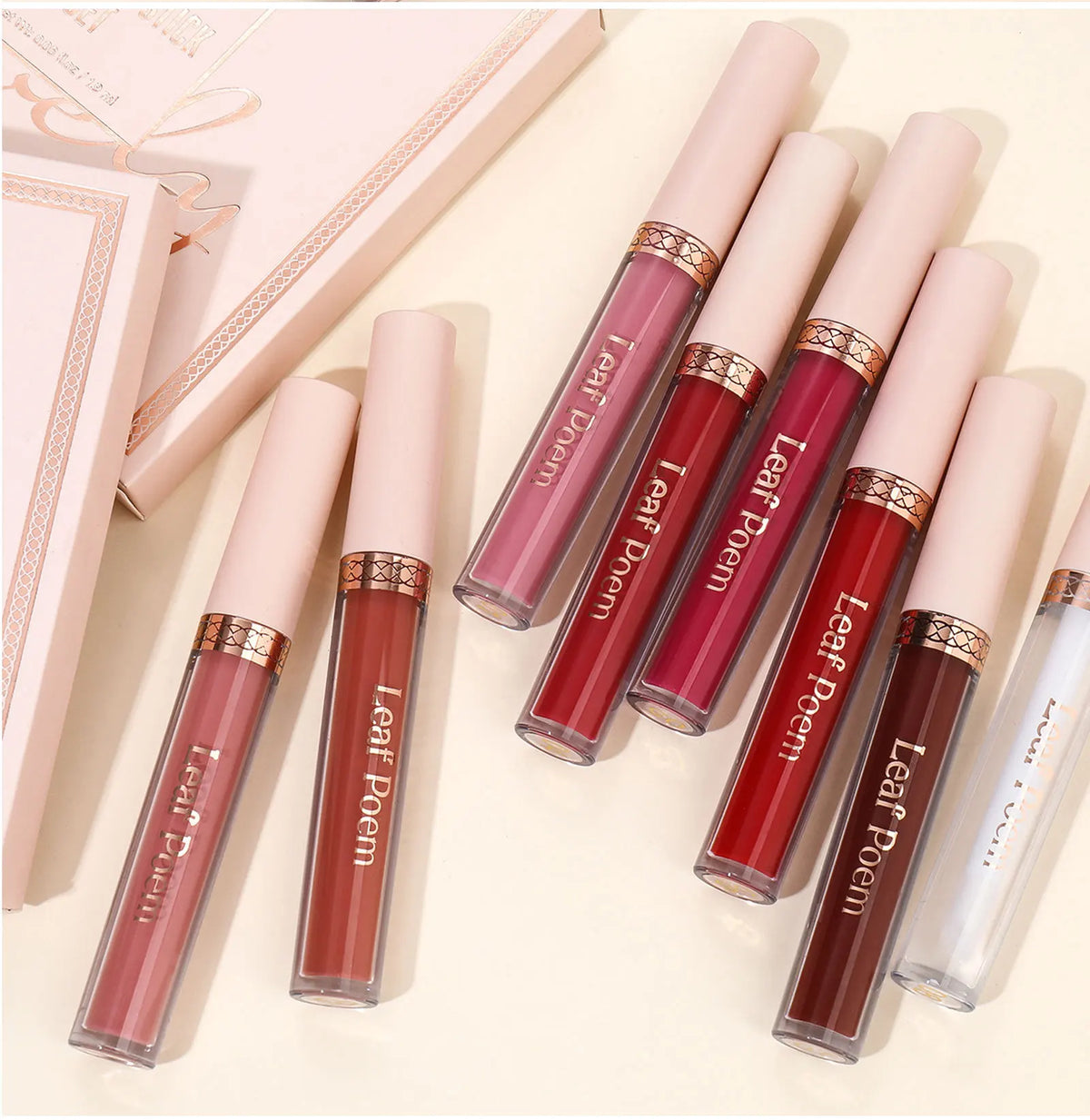 8-Piece Set of Matte Liquid Lipsticks and Lip Glazes - Waterproof, Non-Stick, Long-Lasting Lip Color in Brown, Pink, Purple, and Red Shades, Suitable for Daily Use and Parties