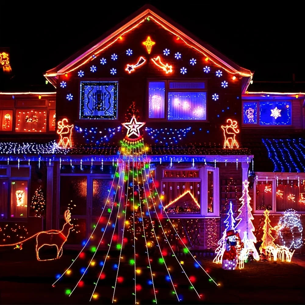 1PC 280/400LED Waterfall Fairy Light, USB Curtain Wreath Light, Christmas Gift, Black Friday, for Courtyard,Eaves,Christmas Tree