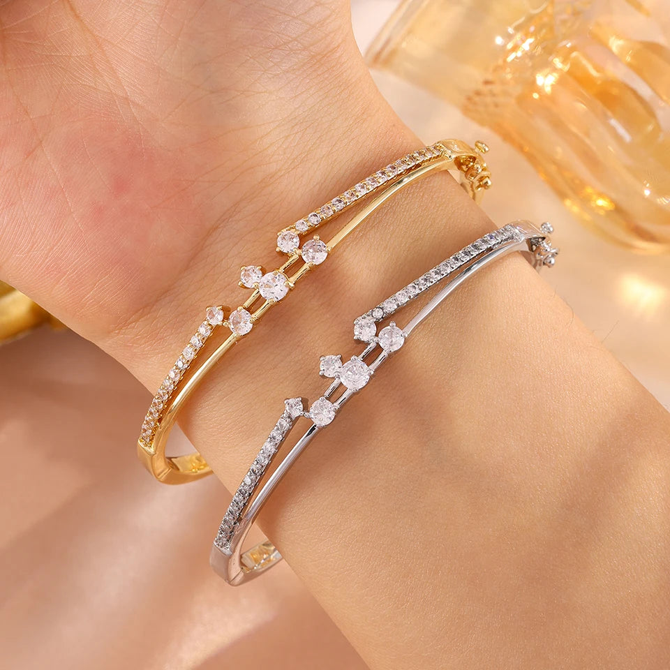 ZAKOL 5/1pcs Buling Buling Zirconia Stainless Steel Copper Stackable Bracelets Fashion Trendy Wrist Jewelry for Women