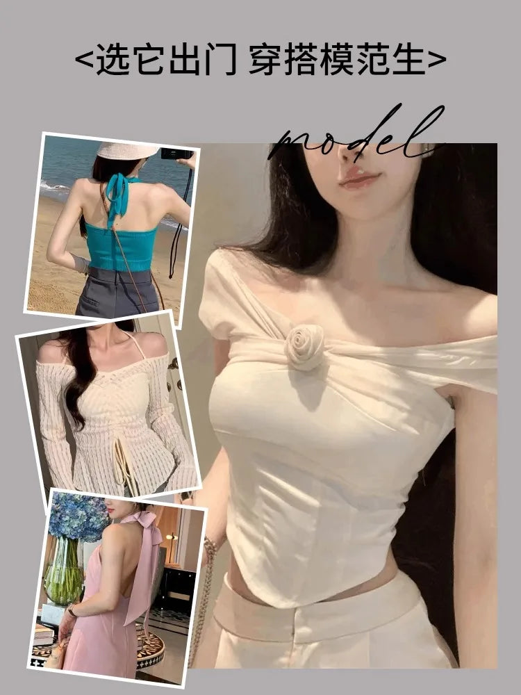 MOYISU Backless Halter Bra with Pads Cross Straps for Small Boobs, Volumizing Push Up Bralette, Strapless Plunge Dress Underwear