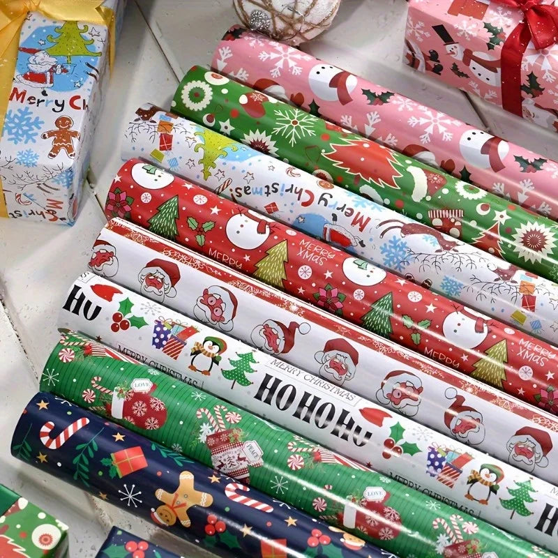 8-Pack Fashion 50x70cm Packaging Paper Snowman/Santa Claus Colorful Christmas Gift Packaging Craft DIY Gift Wrap Gift