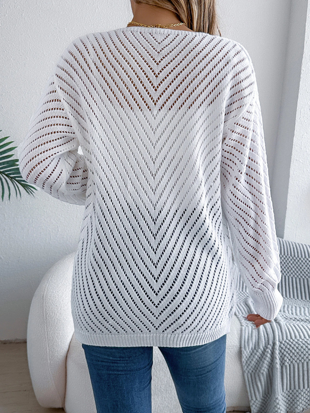 Women Solid Color Knitted Cardigan Sweaters 2026 Autumn Winter Casual Hollow Out Lantern Long Sleeve Coats Khaki White Black