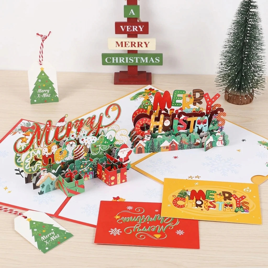 1PC Christmas Tree 3D Pop-Up Card Christmas Sparkling Fantasy Greeting Card Christmas Tree Blessing Gift Message Card