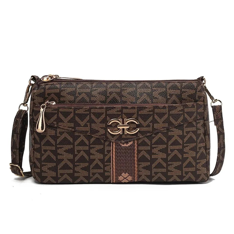 Large Capacity Multi-Layer Ladies Crossbody Bag Vintage Single Shoulder Bag for Middle-Aged Women with Coin Pocket