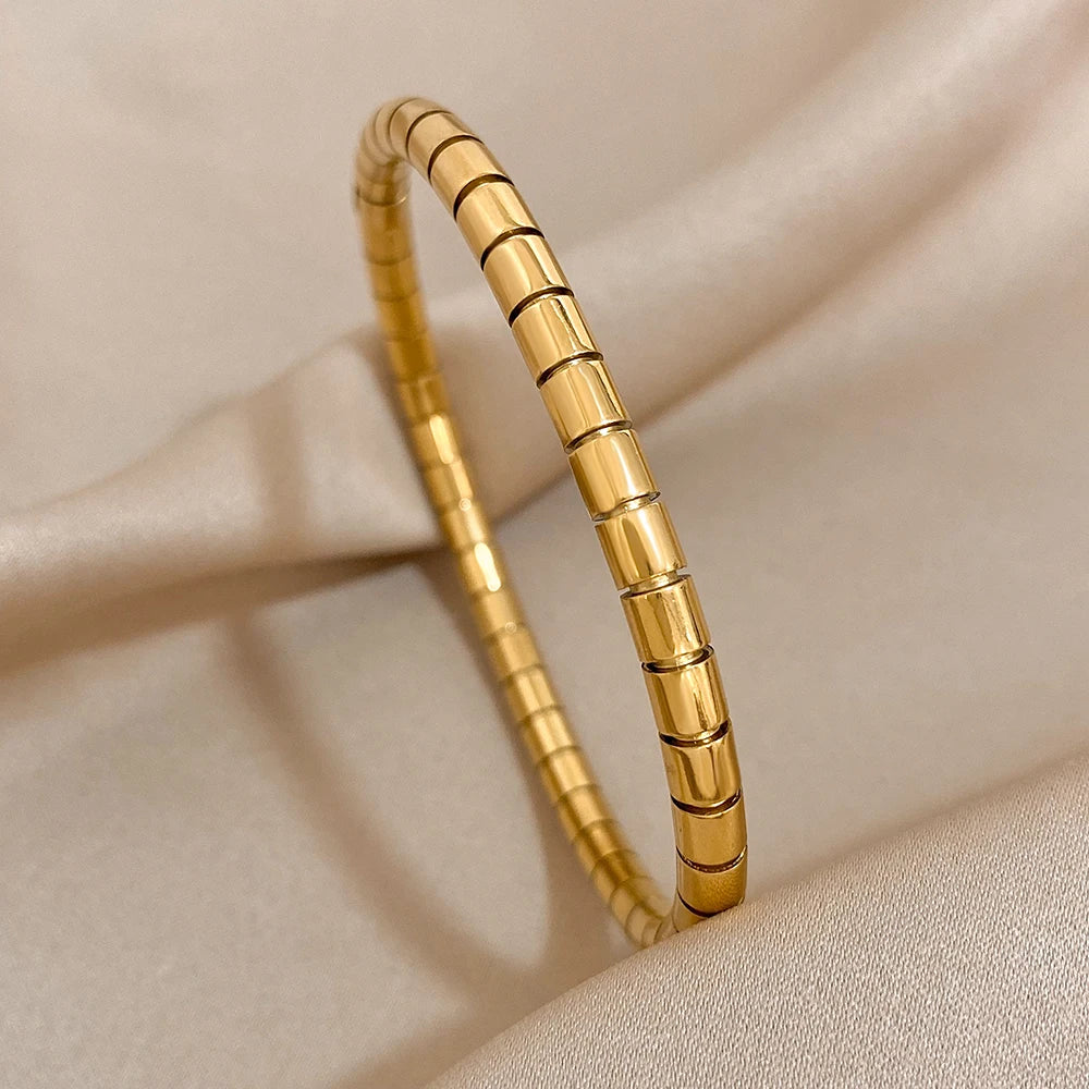 FLASHBUY Trendy Chic Gold Color Simple 316L Stainless Steel Bangles Bracelets for Women Charm Zircon Waterproof Jewelry Gift