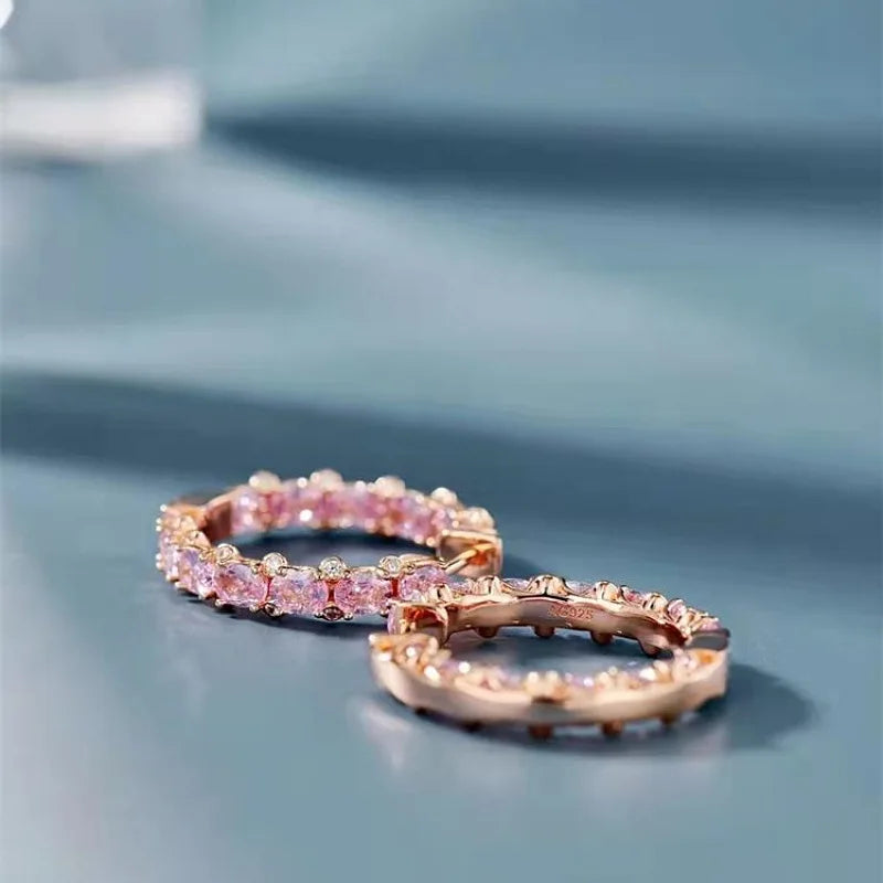 ZAKOL Gorgeous Bright Pink Zirconia Crystal Hoop Earrings for Women Luxury Party Accessories Trendy Wedding Jewelry