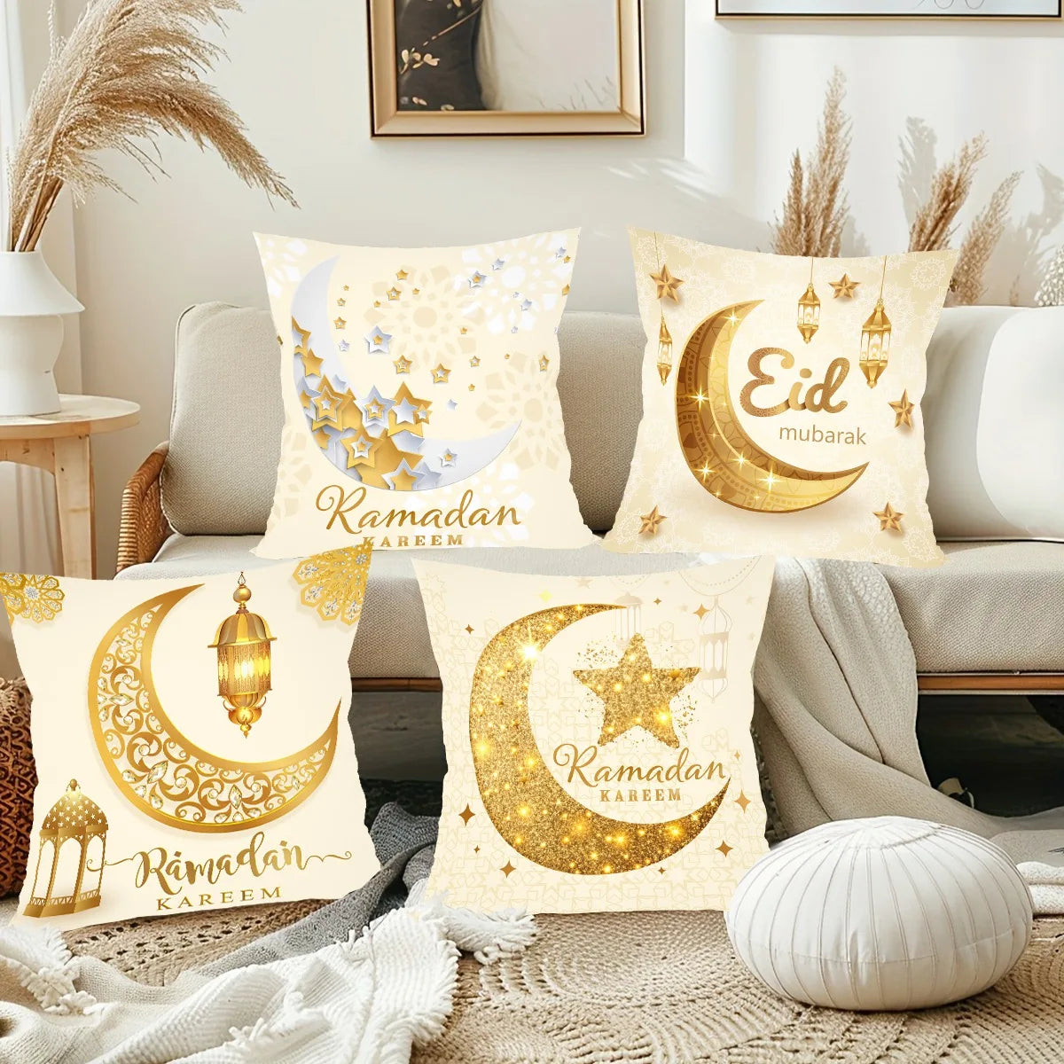 2026 Ramadan Kareem Pillow Cover Set – 4PCS Islamic Sofa Decor