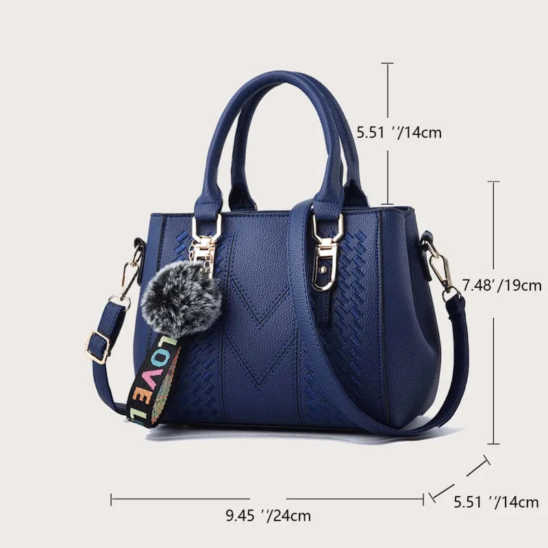 👜 Embroidery Messenger Bags Women Leather Handbags - حقيبة كتف نسائية مطرزة جلدية مع كُرة زينة أنيقة