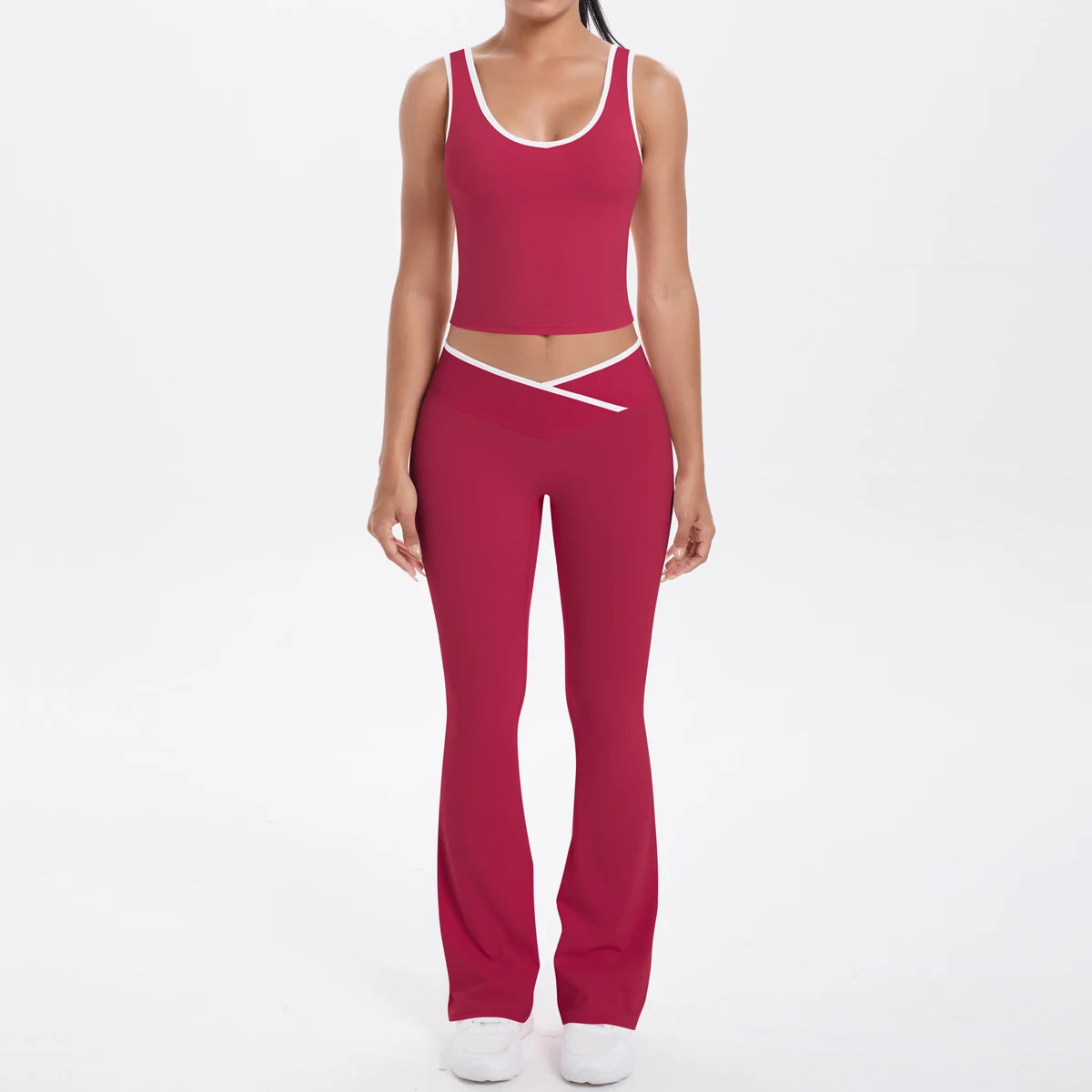 Autumn Women's Yoga Set U-neck Vest High Waist Cross Wide Leg Pants Set Tight Fitting Seamless Elastic Sportswear