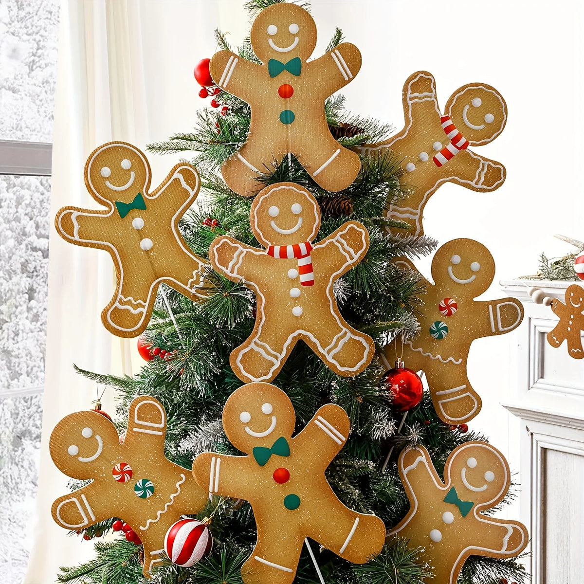 8pcs Large Gingerbread Man Christmas Tree Ornaments, Rustic Plastic Gingerbread Decorations, for Holiday Home, Office Vase Decor