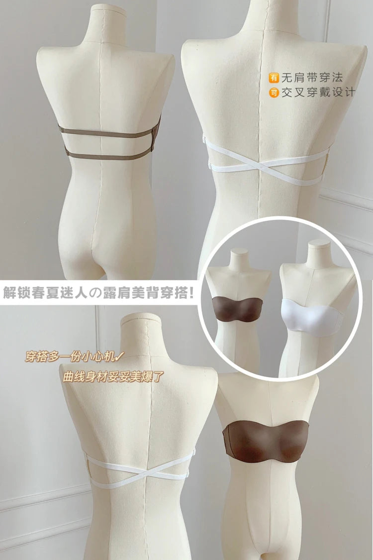 Premium Satin Convertible Bra Japanese Style Strapless Halter Versatile Wear Seamless Comfort Lingerie for Women CA S-XL MOYISU