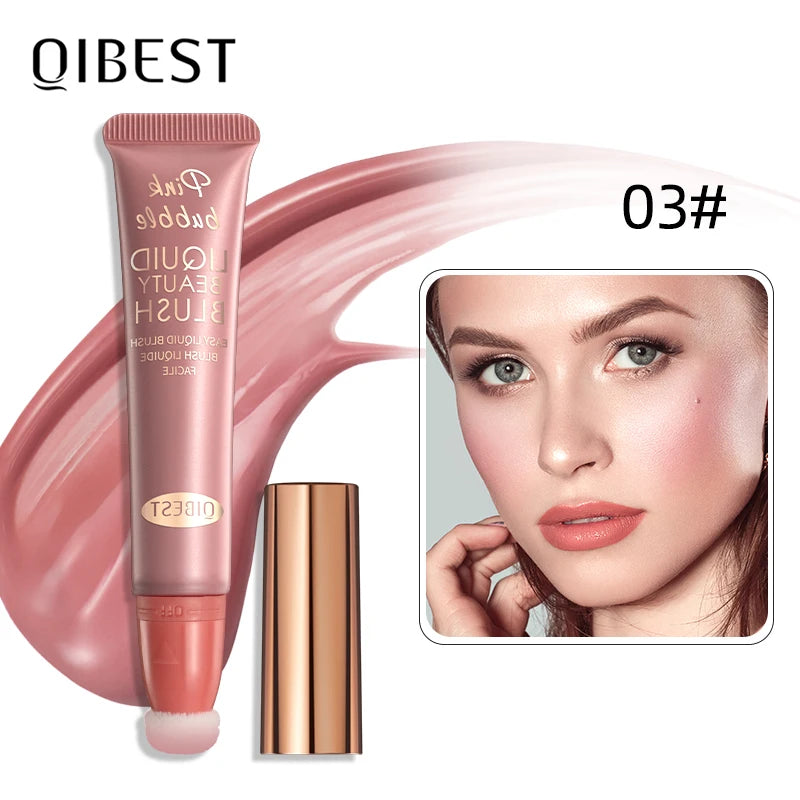QIBEST Liquid Contour With Cushion Applicator Highlight Shimmer Natural Soft Moisturizing Cream Liquid Blush For Cheek Cosmetics