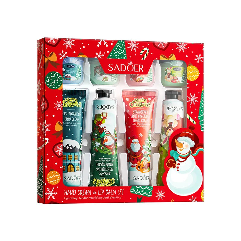 Hand Cream + Lip Balm Set Moisturizing And Non Greasy Reduce Finelines Gentle Care For Dryness Skin Christmas Gift Box