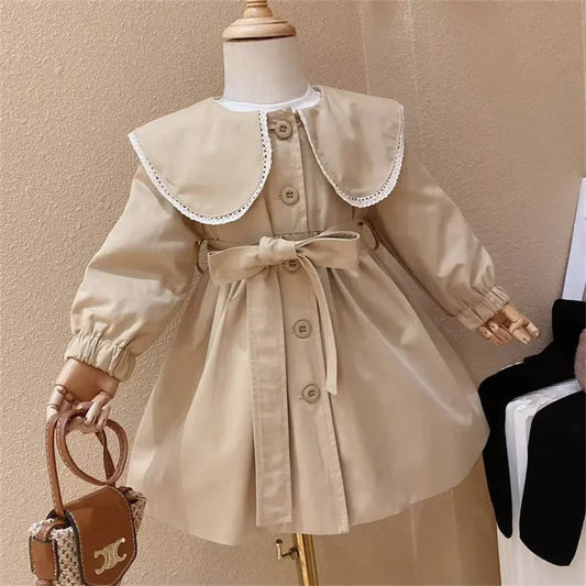 Girls Trench Jackets Kids Spring Windbreaker Coats Children Fashion Autumn Outerwear Toddler Khaki Casual Clothing 2-8 Years Old