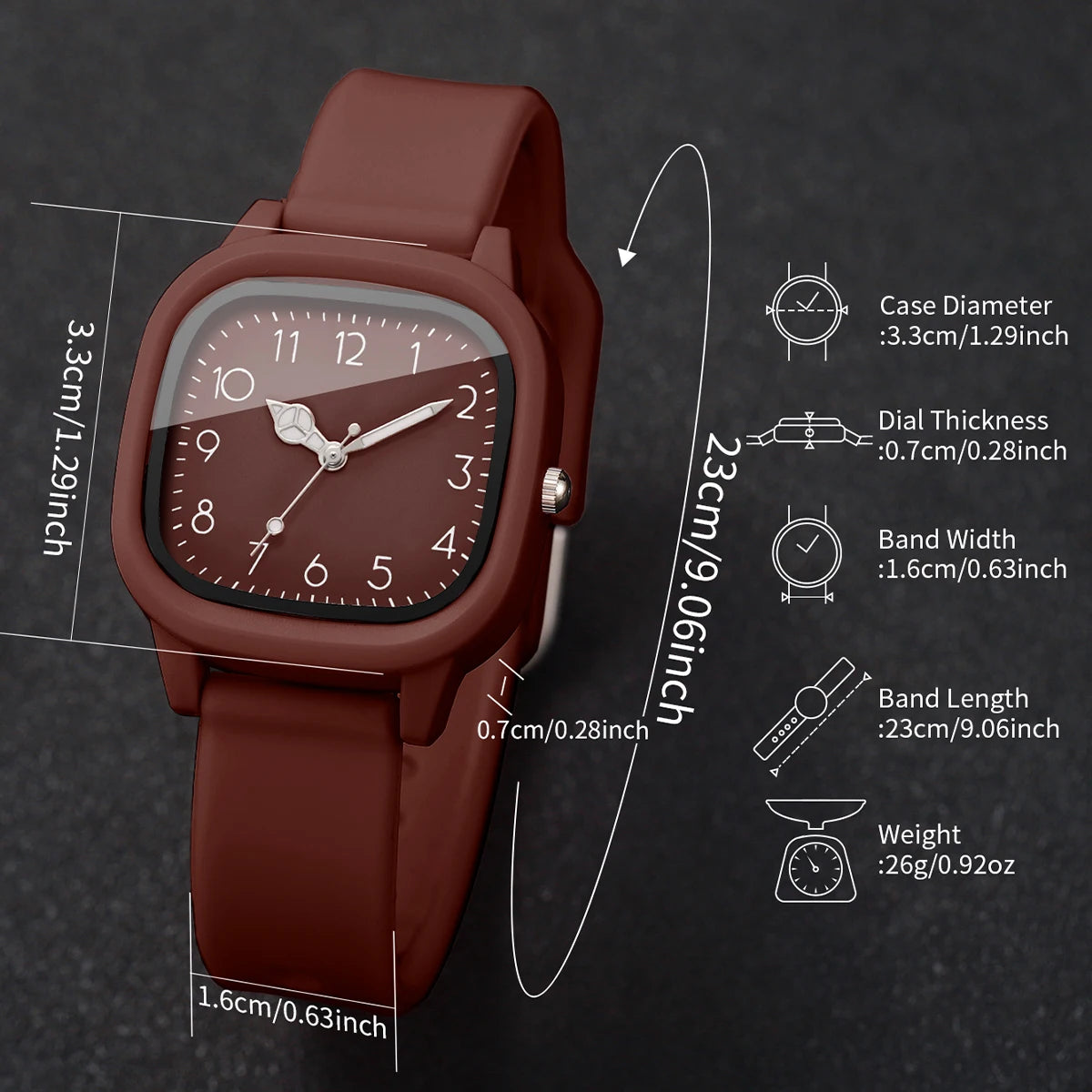2PCS Fashion Square Arabic Dial Women Quartz Watch Set Silicone Strap Ladies Dress Wristwatches Relogio Feminino (Without Box)