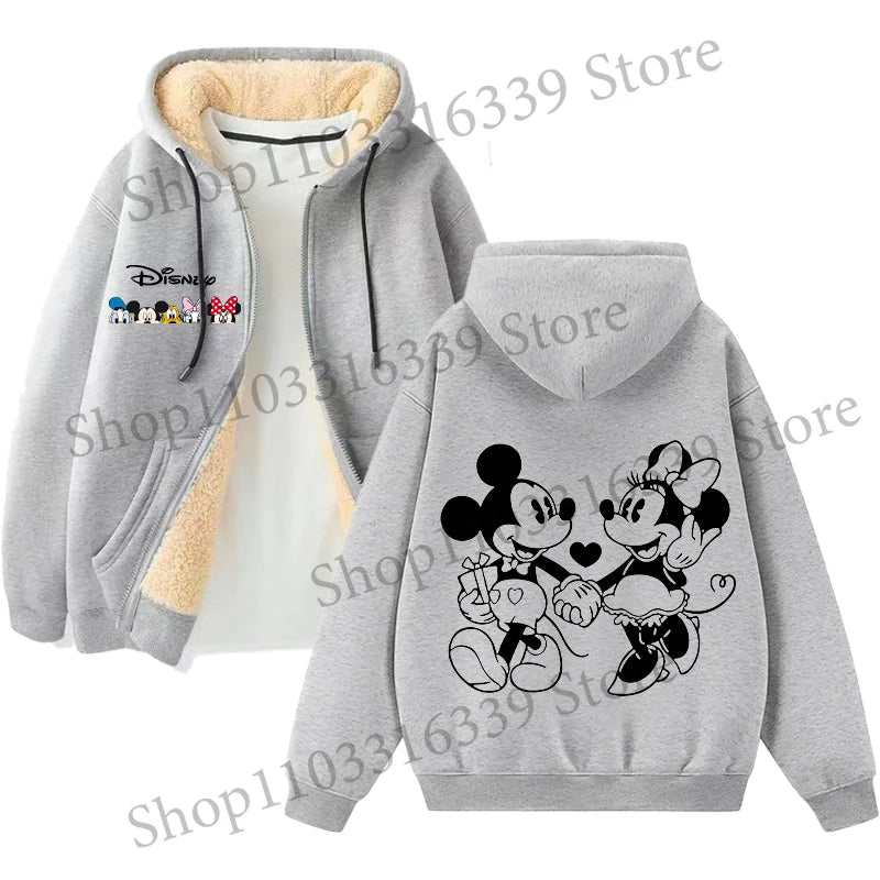 Mickey Mouse Sweatshirt Coat Male Female Autumn Winter New Thicken Long Sleeve Hooded Tops Outerwear Cartoon Clothing Xmas Gift